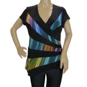 Joseph Ribkoff Rainbow Stripe Wrap V Neck Top